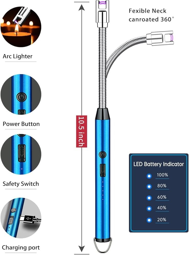 USB Rechargeable Flameless Arc Lighter Flexible and Windproof for Candles, Hiking, Camping, Kitchen, Fireplaces