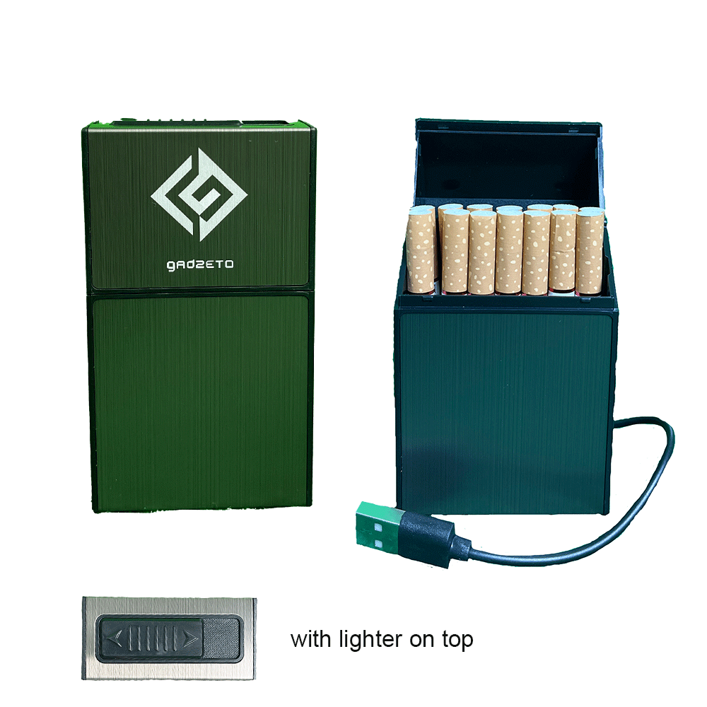 Creative Black Aluminum Cigarette Case with USB Electric Lighter for Whole Package 20pcs Cigarettes,